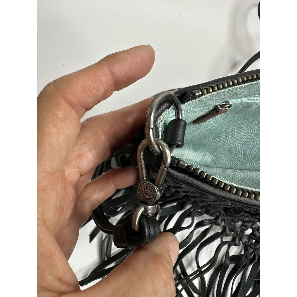 The Sak Filmore Purse Fringe Woven Black Leather Crossbody Clutch - Picture 10 of 16